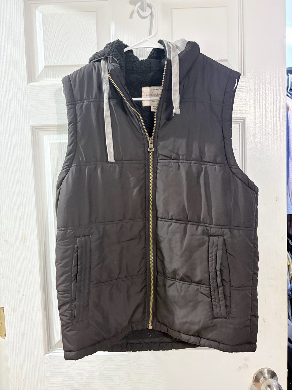 Weatherproof Vintage Men’s M Black Sherpa Lined Hooded Puffer Vest